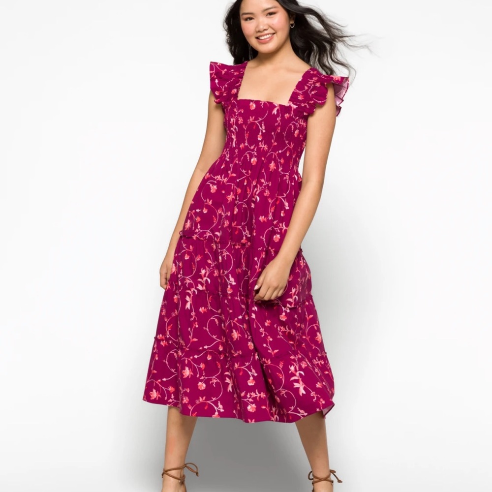 New Hillhouse Ellie Nap Dress Burgundy Botanical